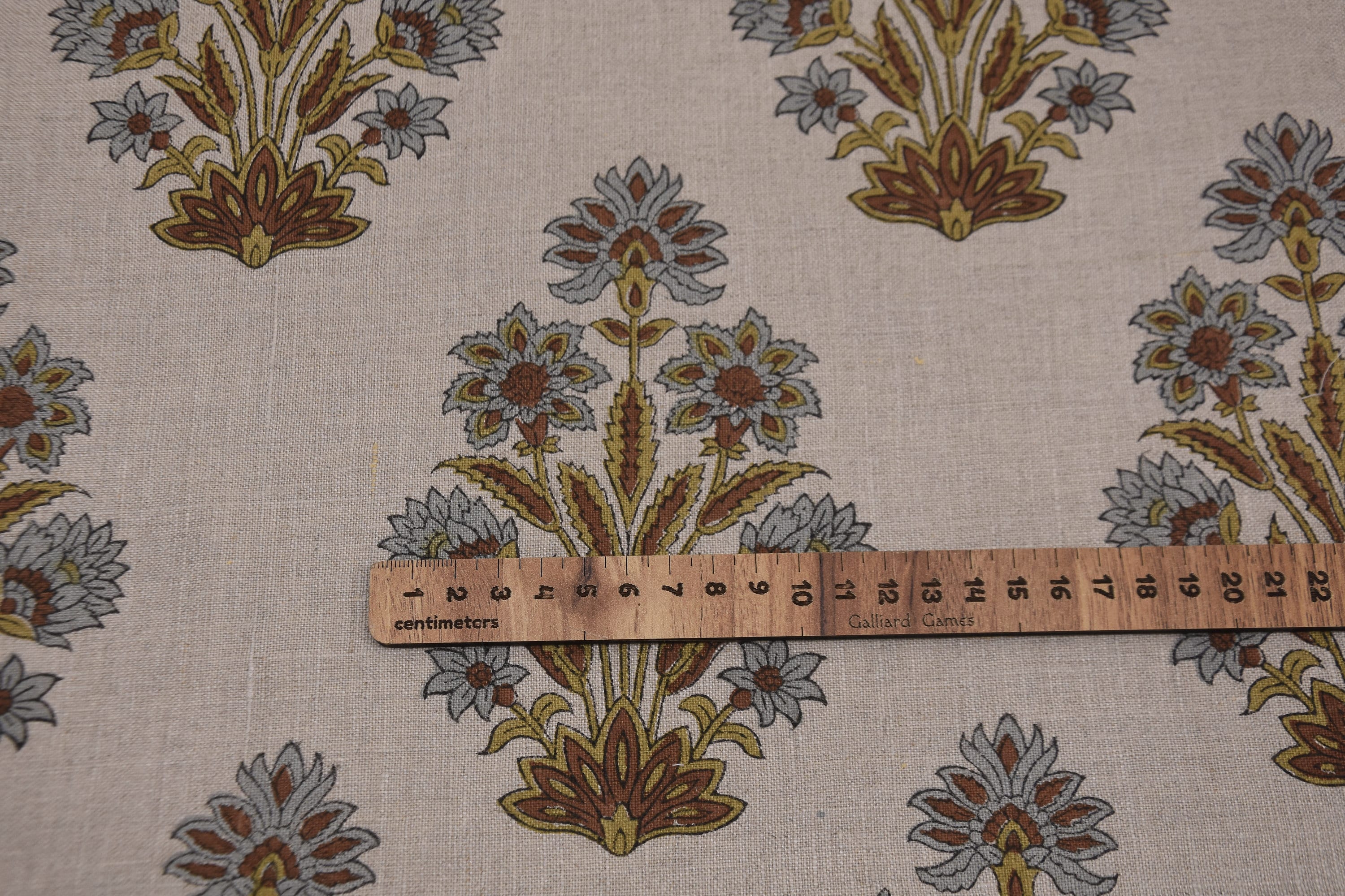 Pure linen 58" wide block print fabric, upholstery chair cover, natural soft fabric for cushions, pillows and tablecloth - MORPANKH