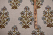 Pure linen 58" wide block print fabric, upholstery chair cover, natural soft fabric for cushions, pillows and tablecloth - MORPANKH