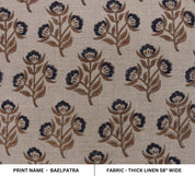 Handmade block print, thick linen 58" wide, linen fabric for pillows, cushions, curtains and table cloth - BAELPATRA