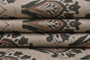 Floral block print natural linen blend, upholstery window curtains, Indian handmade art, linen fabric, pillows, cushions - CHIMNI