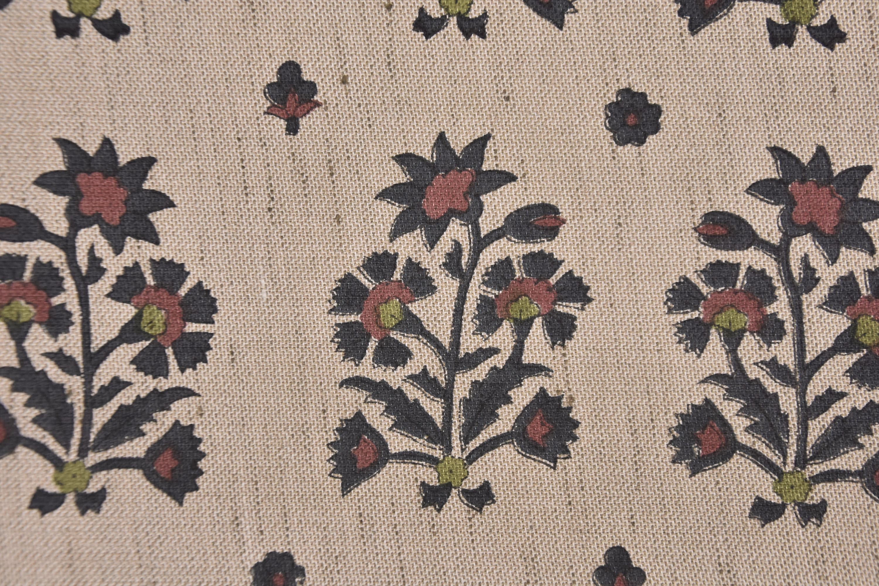 Window curtains, natural linen blend fabric, linen floral block print, farmhouse decor, pillows, cushions, napkin and tablecloth - SADABAHAR