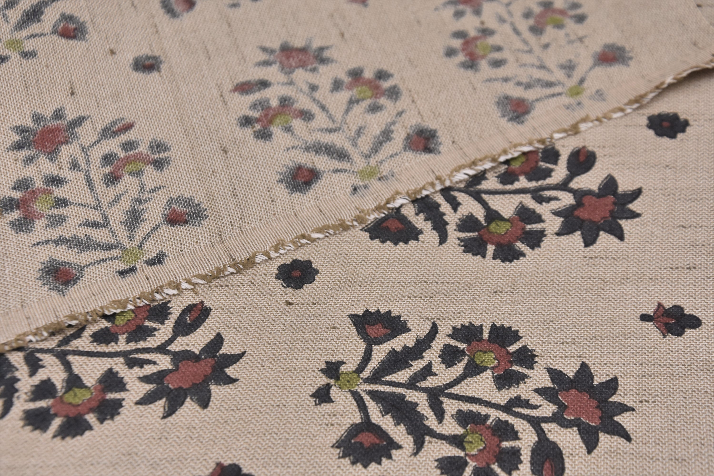 Window curtains, natural linen blend fabric, linen floral block print, farmhouse decor, pillows, cushions, napkin and tablecloth - SADABAHAR