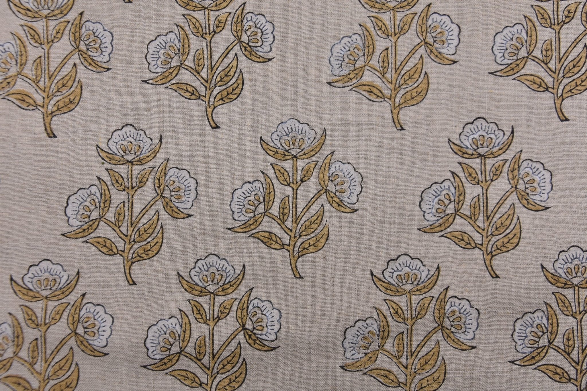 Block print window curtains, linen by yard, pure linen 58" wide, floral pillow cover, Indian handmade art - BAELPATRA