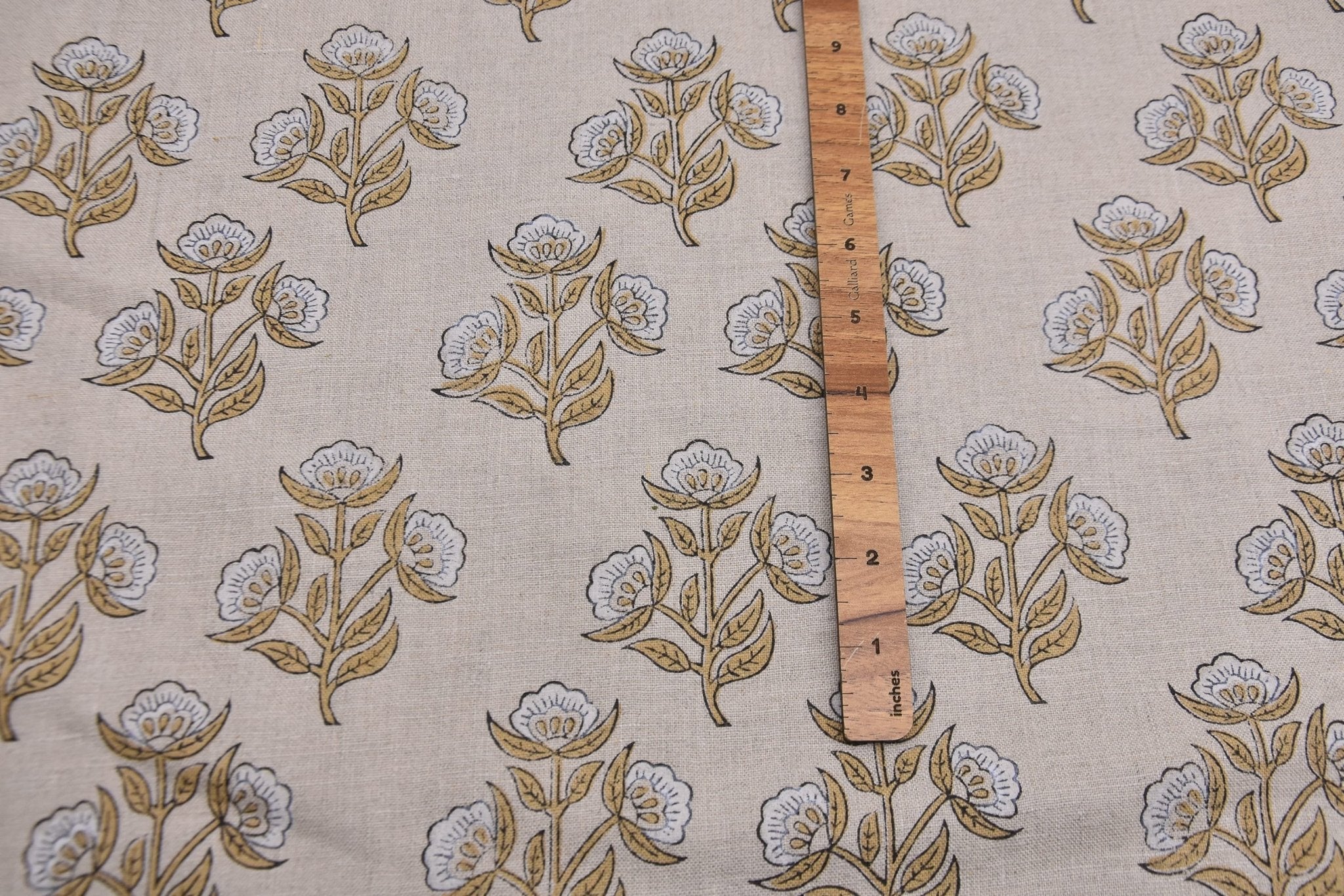 Block print window curtains, linen by yard, pure linen 58" wide, floral pillow cover, Indian handmade art - BAELPATRA