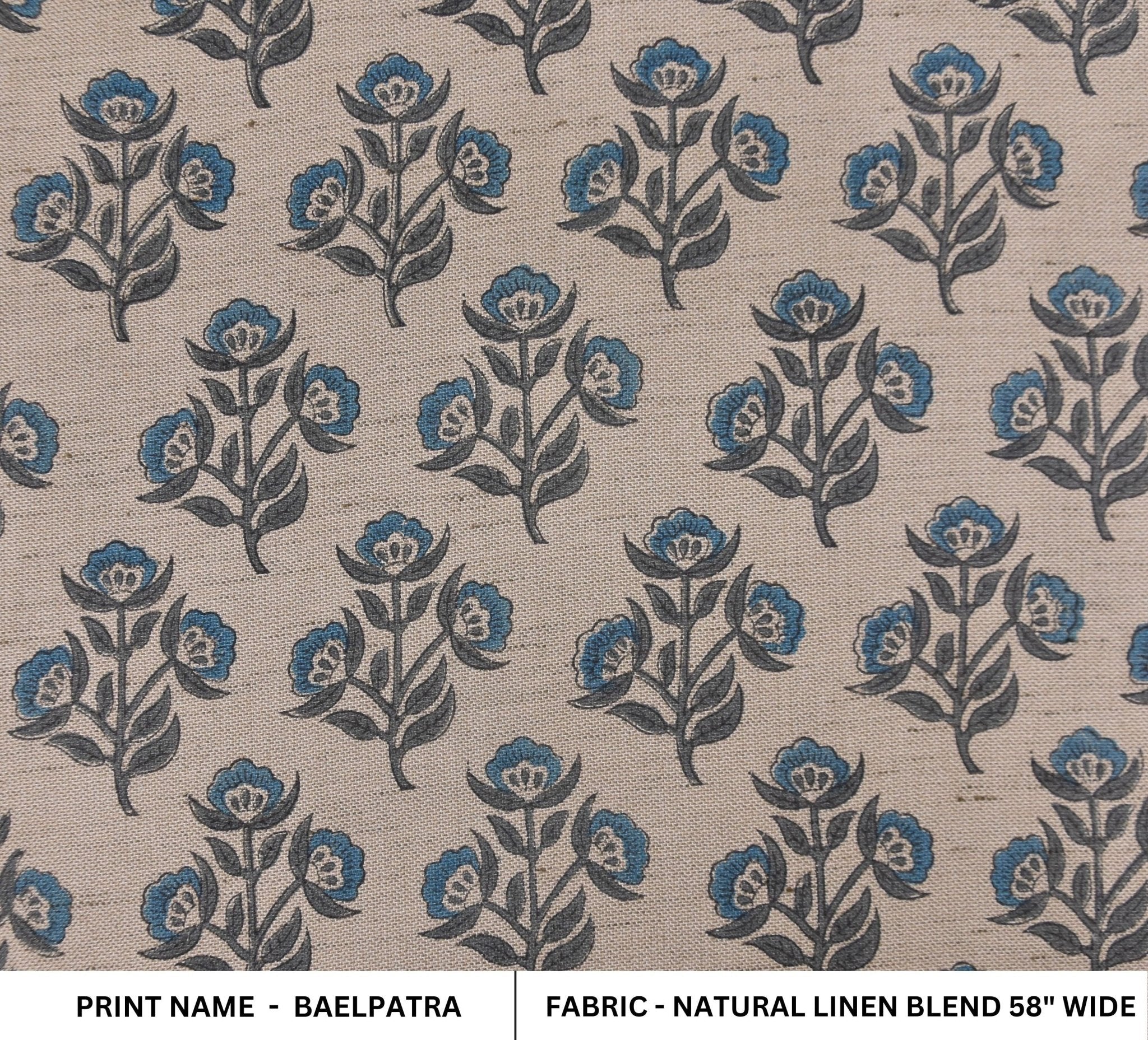 Natural linen blend fabric, hand block print, linen pillows and curtains, farmhouse window shades, napkins - BAELPATRA