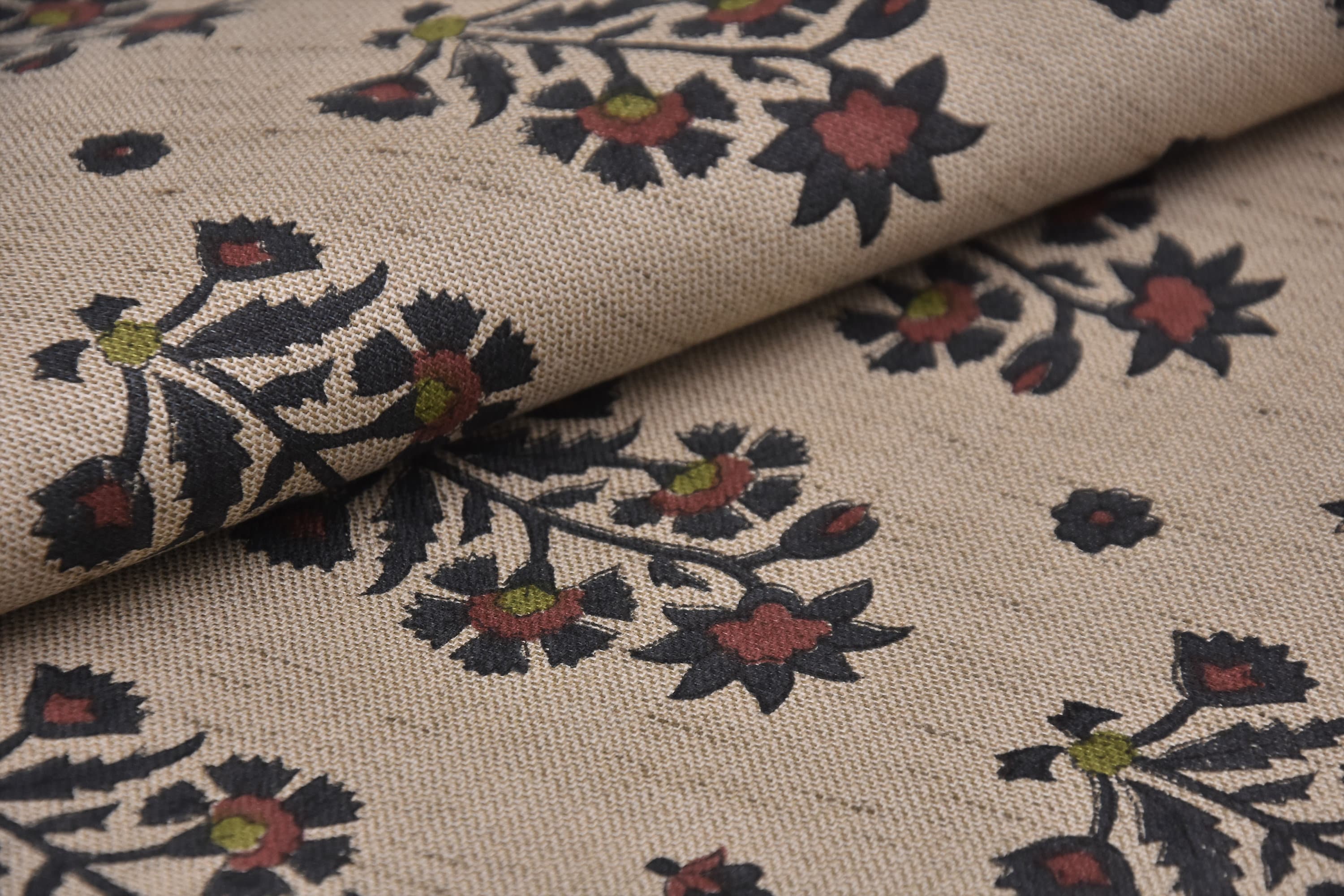 Window curtains, natural linen blend fabric, linen floral block print, farmhouse decor, pillows, cushions, napkin and tablecloth - SADABAHAR