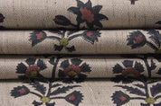 Window curtains, natural linen blend fabric, linen floral block print, farmhouse decor, pillows, cushions, napkin and tablecloth - SADABAHAR