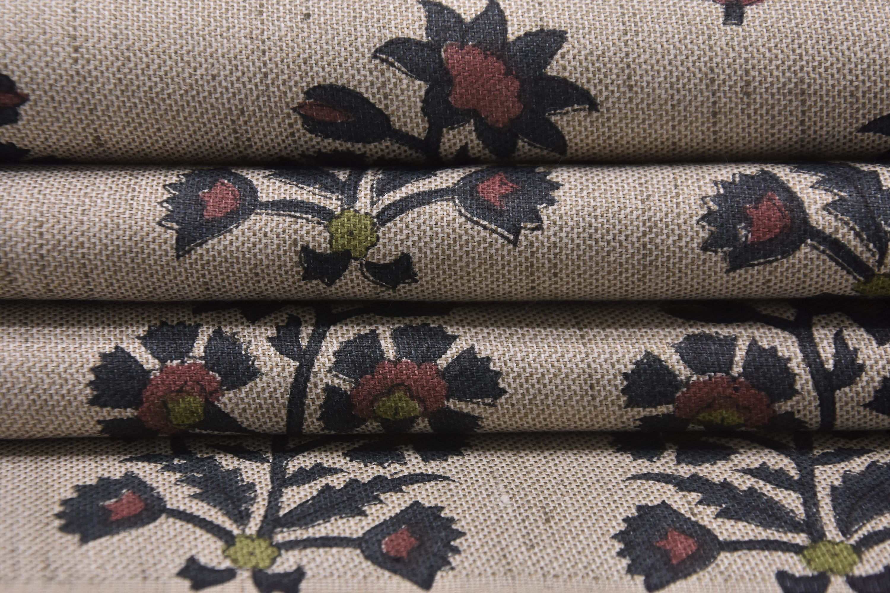 Window curtains, natural linen blend fabric, linen floral block print, farmhouse decor, pillows, cushions, napkin and tablecloth - SADABAHAR