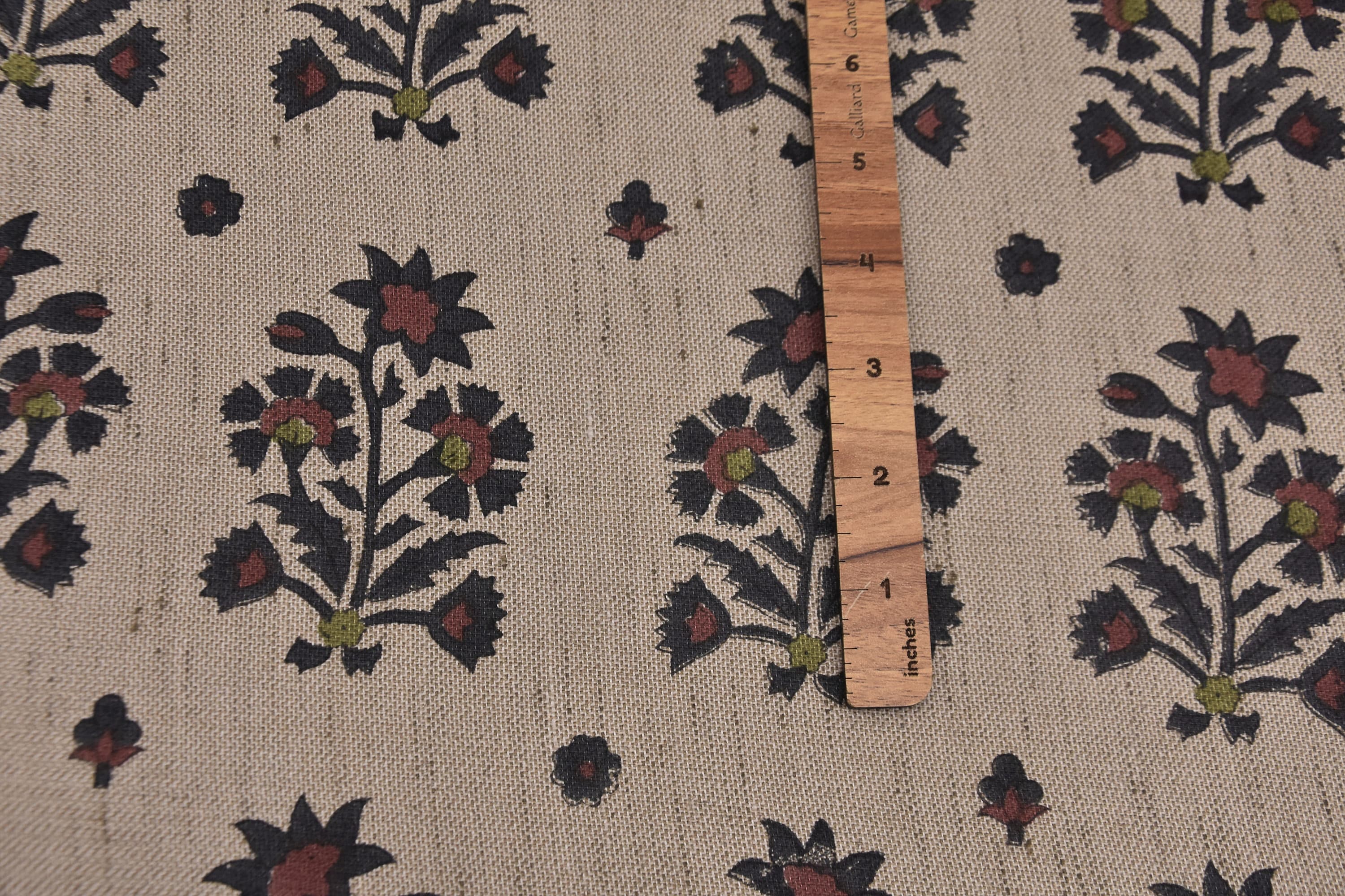 Window curtains, natural linen blend fabric, linen floral block print, farmhouse decor, pillows, cushions, napkin and tablecloth - SADABAHAR
