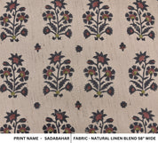 Window curtains, natural linen blend fabric, linen floral block print, farmhouse decor, pillows, cushions, napkin and tablecloth - SADABAHAR