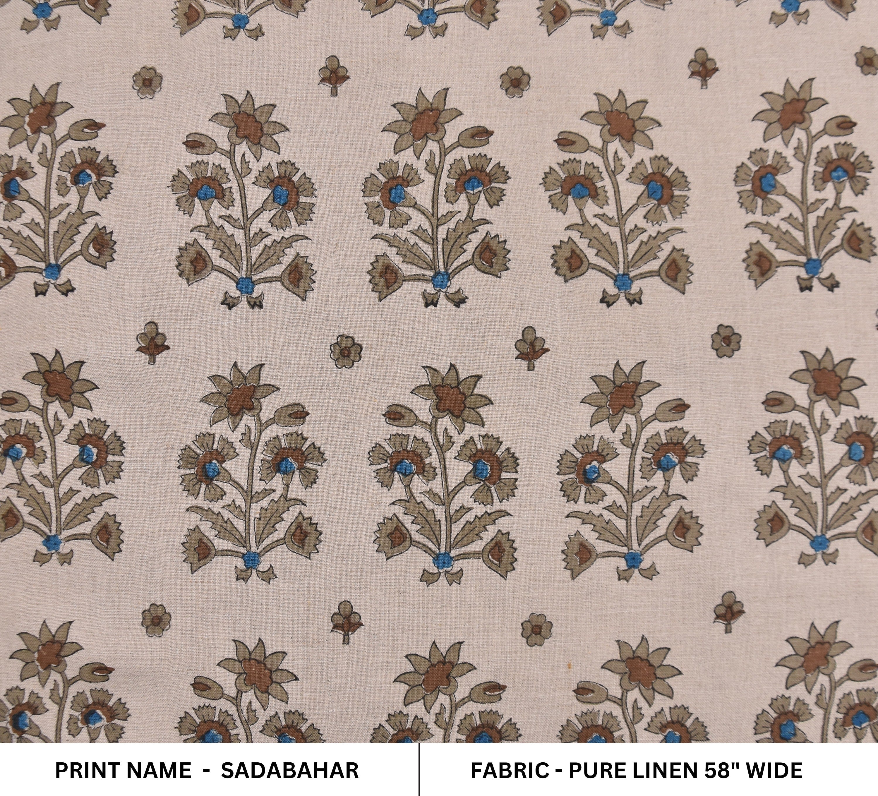 Block print window curtains, linen pillows, pure linen 58" wide fabric, Indian handmade art, hand block textiles - SADABAHAR