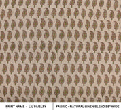 Hand block print, linen blend fabric, designer floral fabric, linen pillows, and napkins, Indian handmade art - LIL PAISLEY