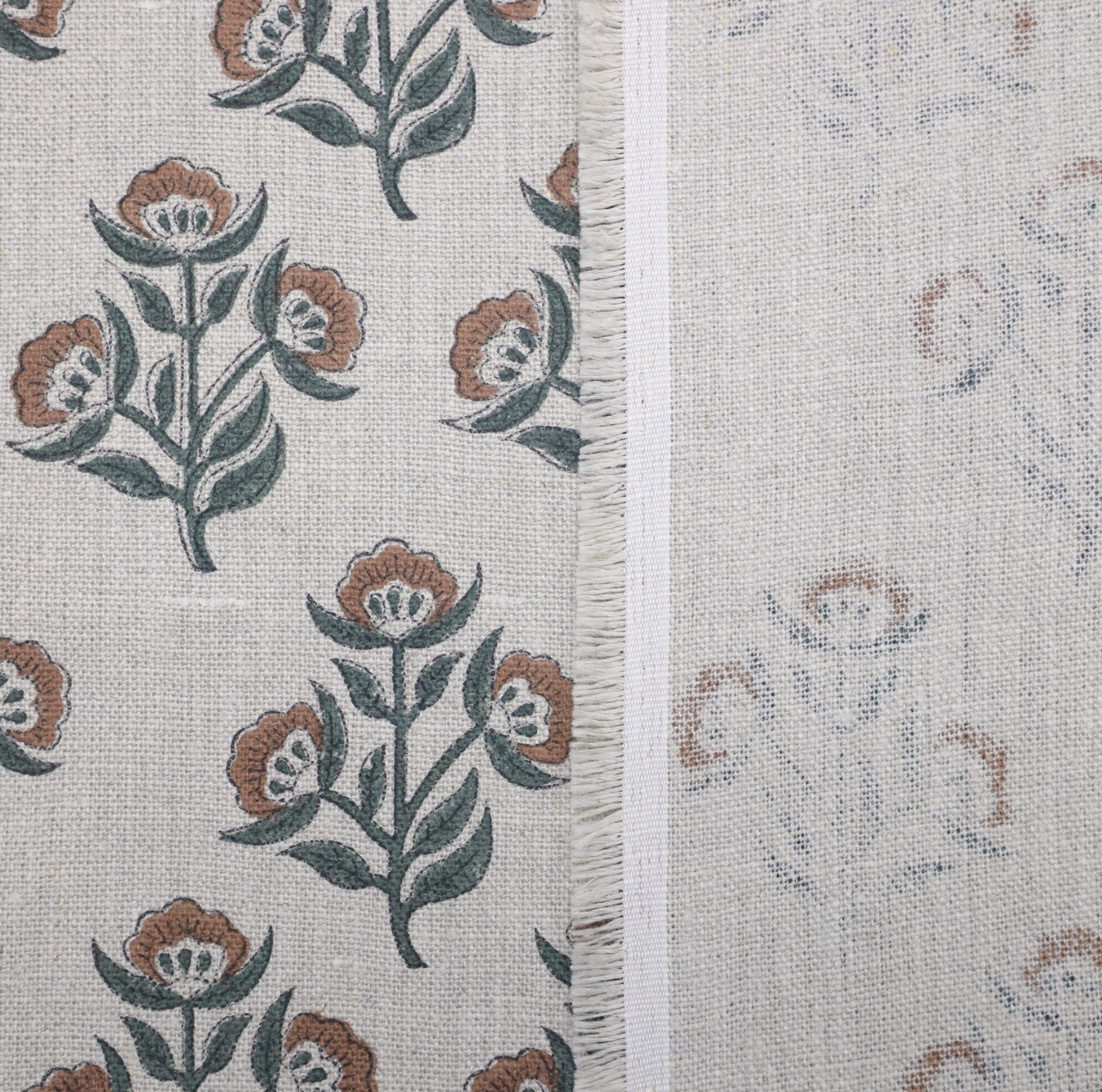 Floral print thick linen 58" wide linen fabric, boho design fabric, decorative cushion cover - BAELPATRA