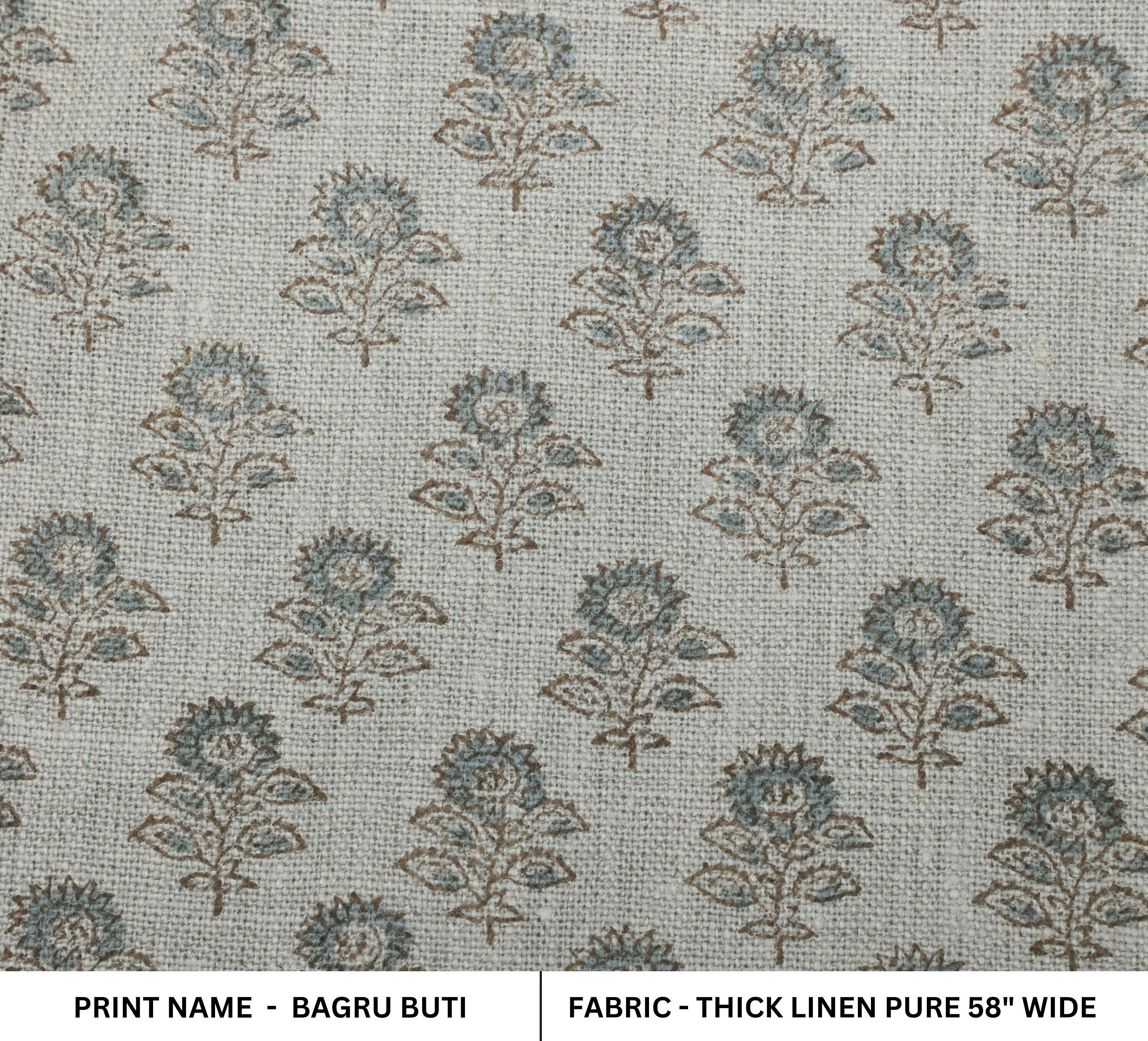 Block print fabric, thick linen, curtain fabric, floral hand block art, decorative cushion fabric - BAGRU BUTI