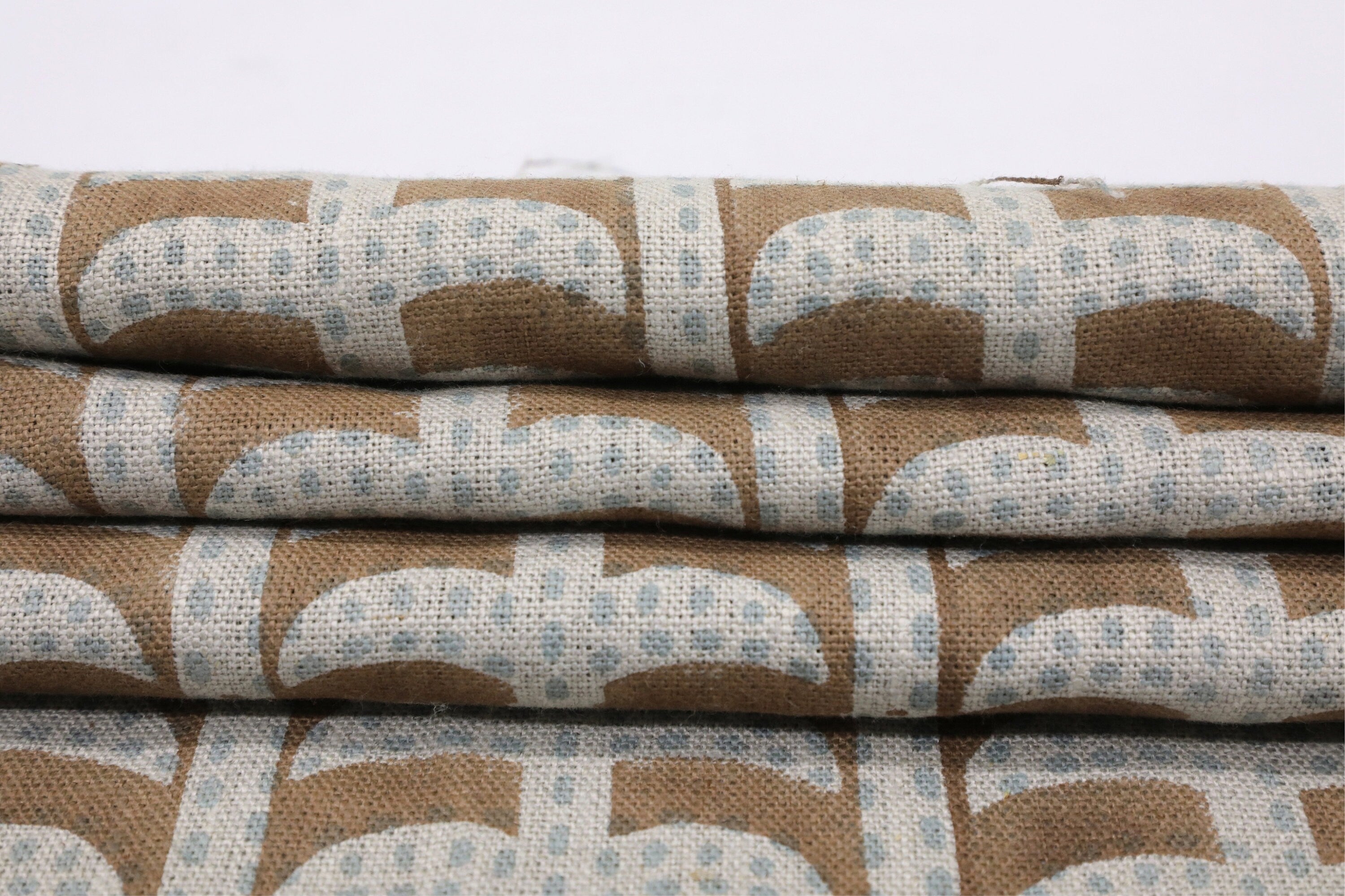 Hand printed cushion and pillow cover, thick linen pure fabric, striped pattern print curtains - GARUD