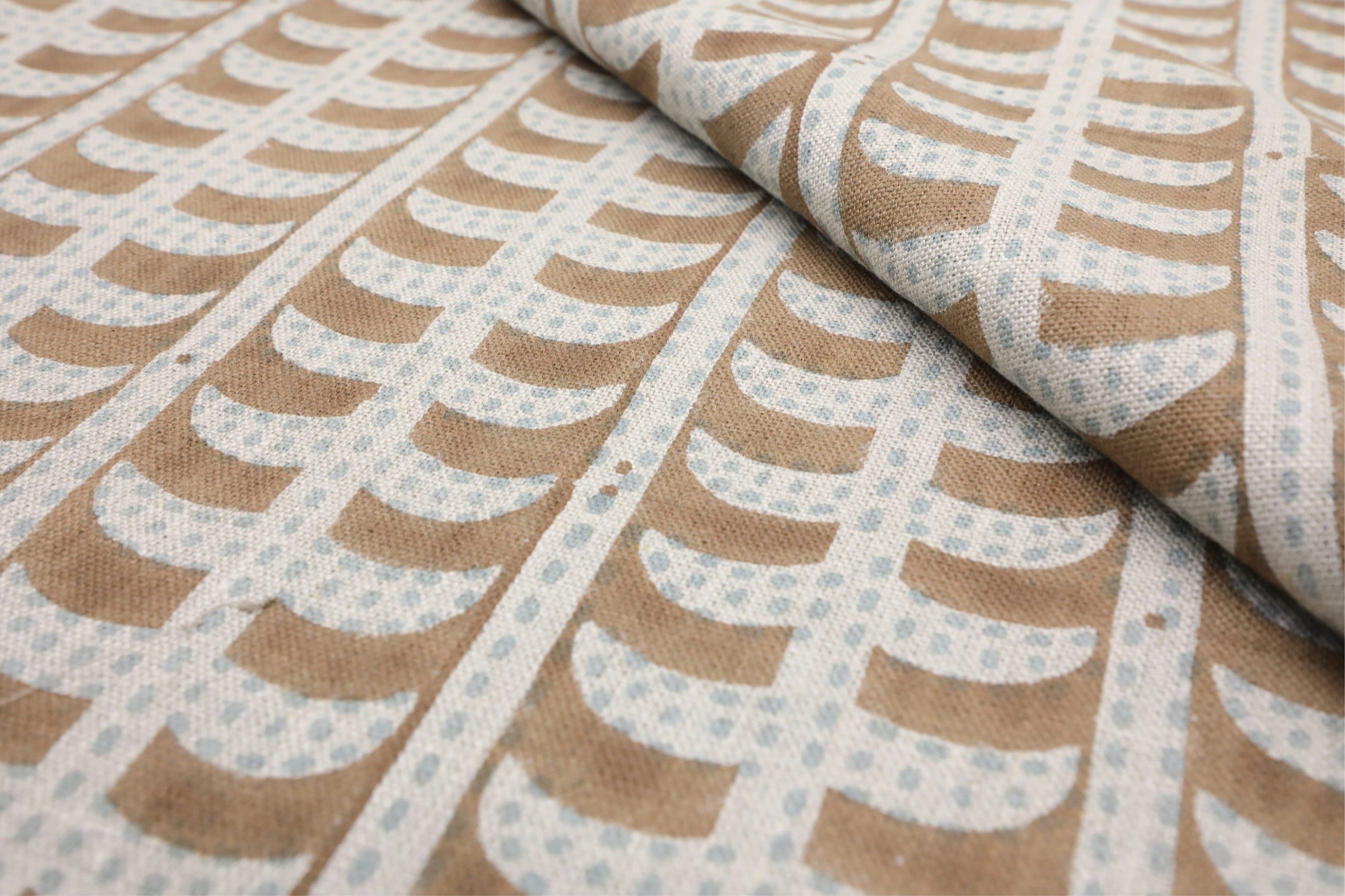 Hand printed cushion and pillow cover, thick linen pure fabric, striped pattern print curtains - GARUD