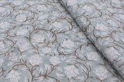 Linen fabric, cushion cover, curtains, floral block print, handmade art, pure linen 58" wide, lampshade - AMRITVELA