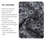 Block print linen napkins, curtains, tablecloth fabric, pure linen 58" wide, floral handmade art, drapery fabric - HIMACHAL