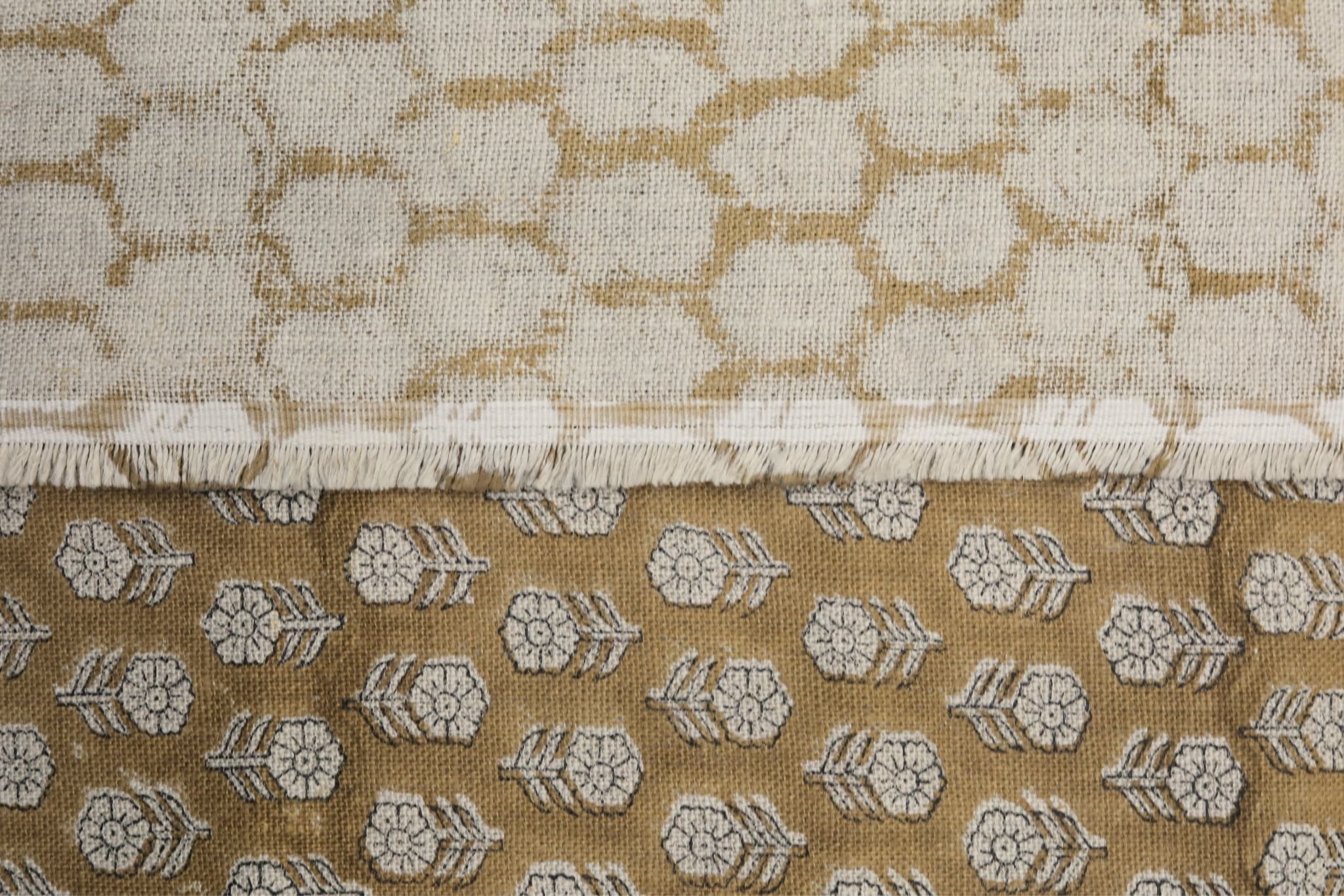 Block print thick linen fabric for drapery, curtains, cushion cover and table cloth, heavy and decorative linen fabric - TULSI BUTI