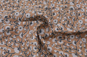 Linen floral hand block print fabric for room curtains, dining tablecloth and chair cover, couch cushions, pillow cover - HIMACHAL