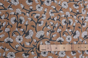 Linen floral hand block print fabric for room curtains, dining tablecloth and chair cover, couch cushions, pillow cover - HIMACHAL