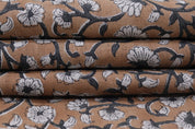 Linen floral hand block print fabric for room curtains, dining tablecloth and chair cover, couch cushions, pillow cover - HIMACHAL