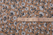 Linen floral hand block print fabric for room curtains, dining tablecloth and chair cover, couch cushions, pillow cover - HIMACHAL