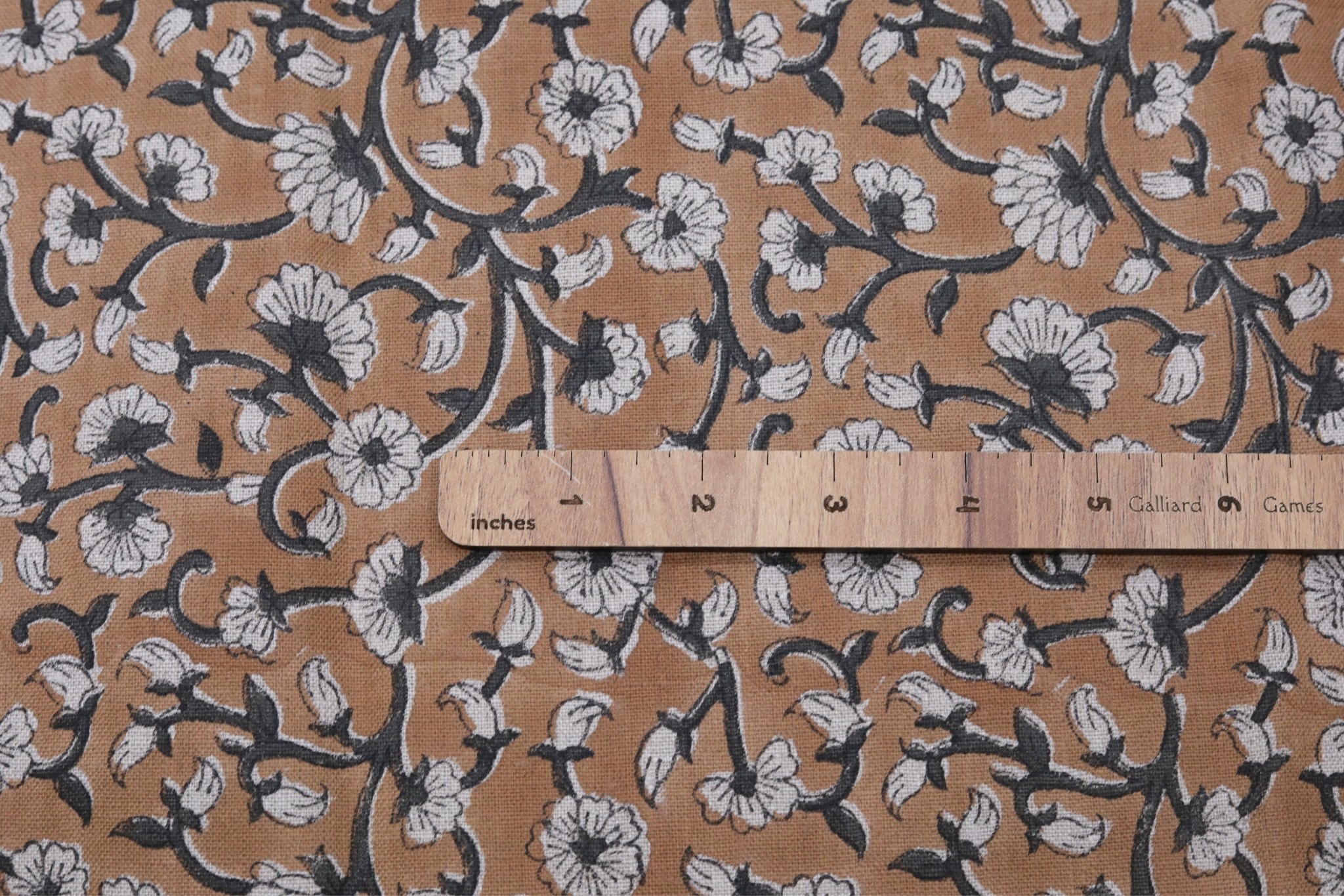 Linen floral hand block print fabric for room curtains, dining tablecloth and chair cover, couch cushions, pillow cover - HIMACHAL