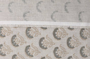 Floral block print natural linen fabric for dining chair cover, curtains, cushion cover and table cloth - JUJU FLOWER