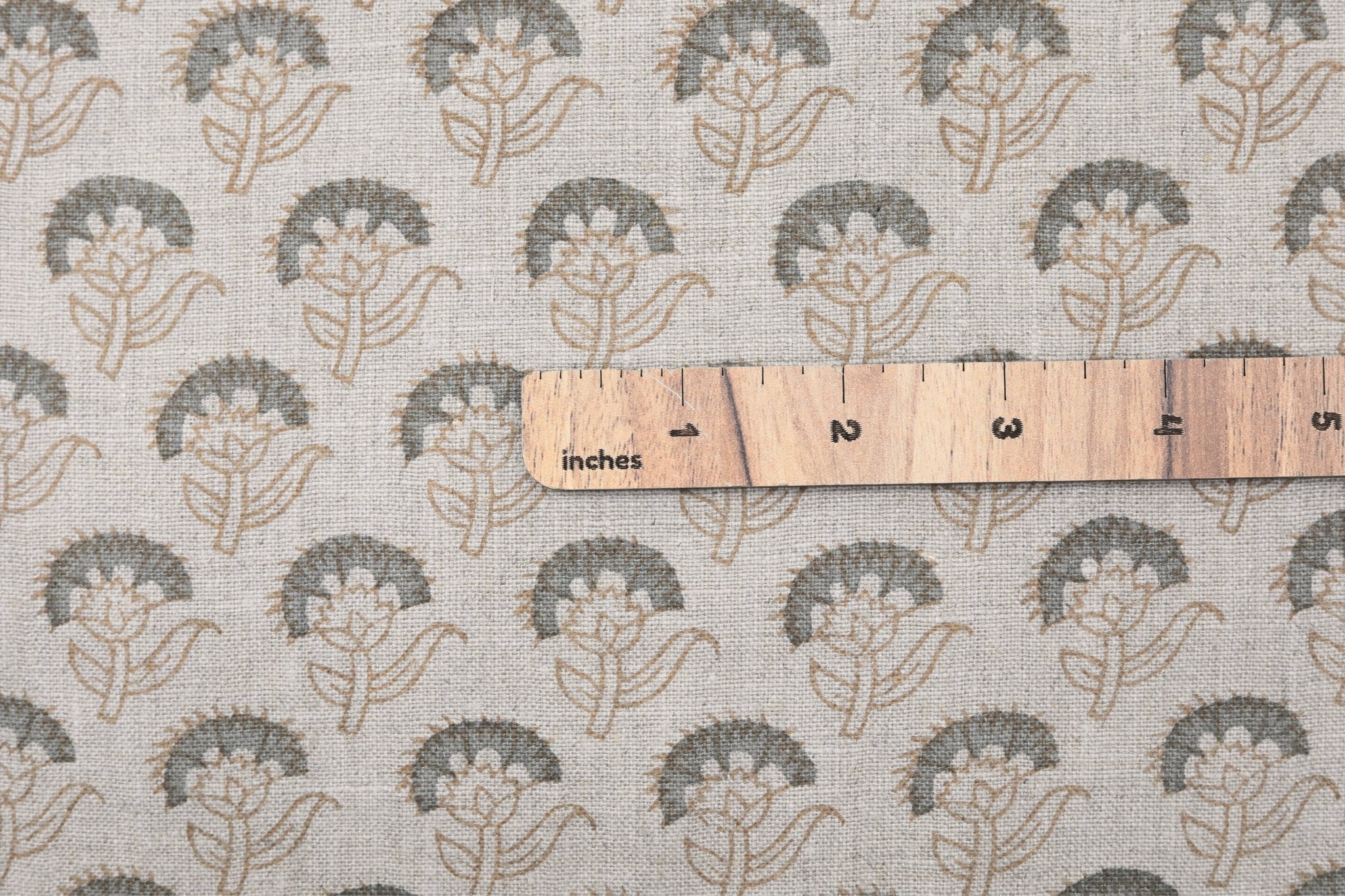 Floral block print natural linen fabric for dining chair cover, curtains, cushion cover and table cloth - JUJU FLOWER