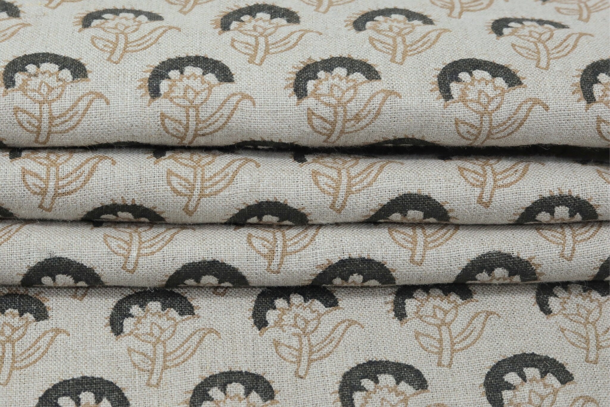 Fabric for dining chair cover, window curtains, cushions and table napkins, pure linen floral fabric  - JUJU FLOWER