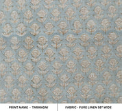Pure linen 58" wide fabric, floral block print linen pillow cover, table napkins, Indian handmade art - TARANGNI