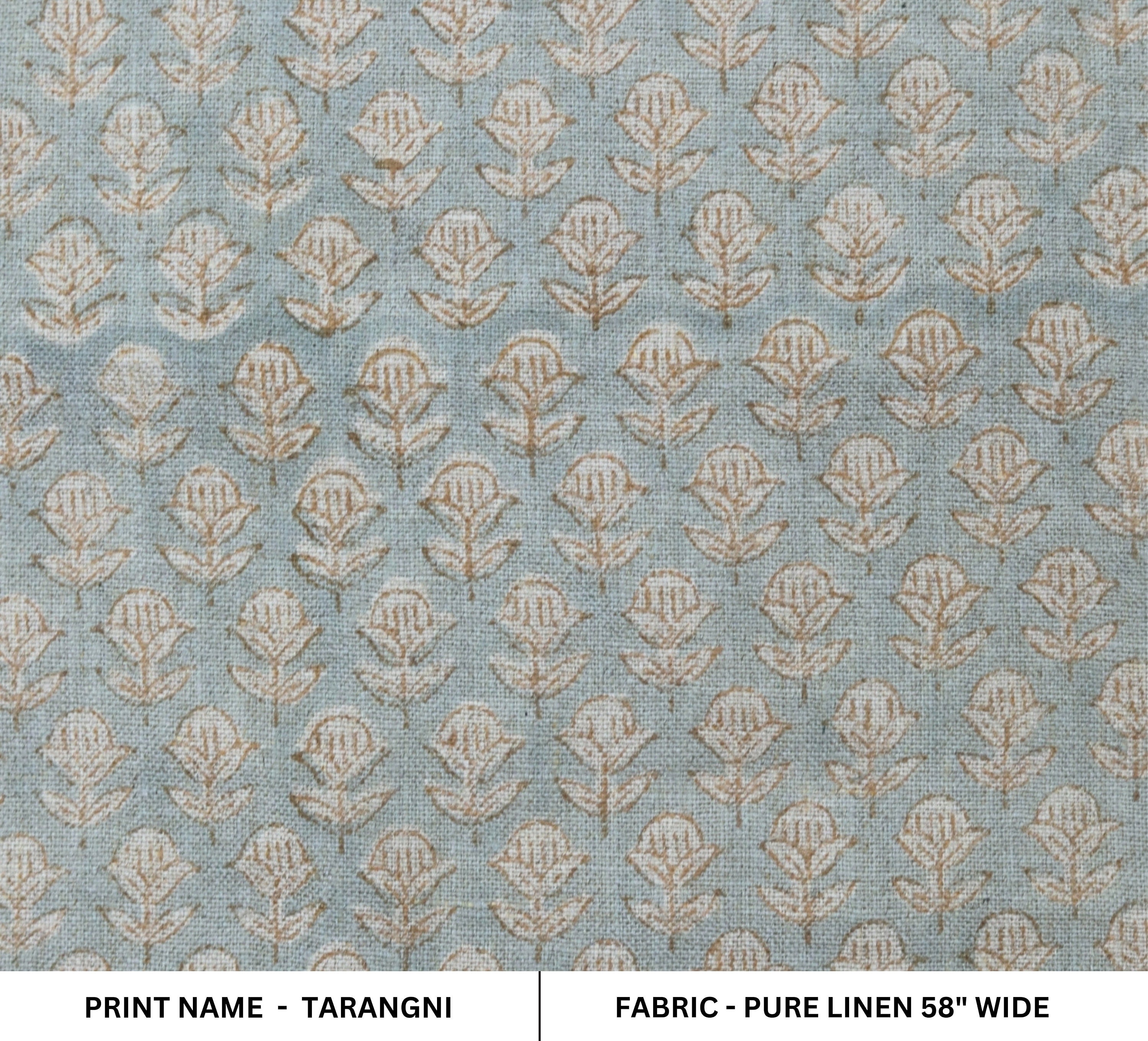 Pure linen 58" wide fabric, floral block print linen pillow cover, table napkins, Indian handmade art - TARANGNI