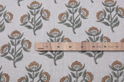Floral curtain fabric pure linen hand block print pillowcase, napkins, upholstery linen for drapery - BAELPATRA