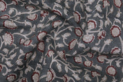 Fabric for cushion, pillows, pure linen, Indian handmade floral art, linen clothing fabric - HIMACHAL