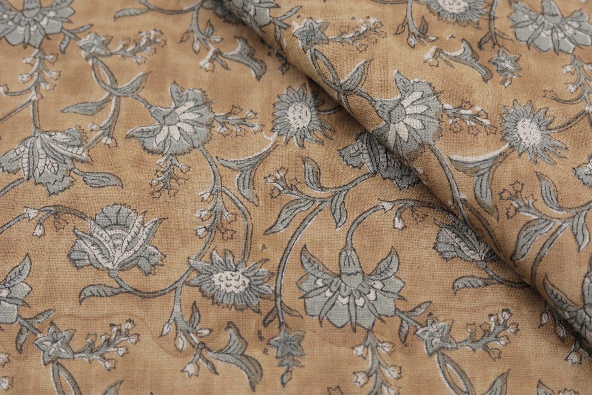 Block print linen fabric for pillow cover, cushion cover, pure linen 58" wide, floral boho print - NAAYAB