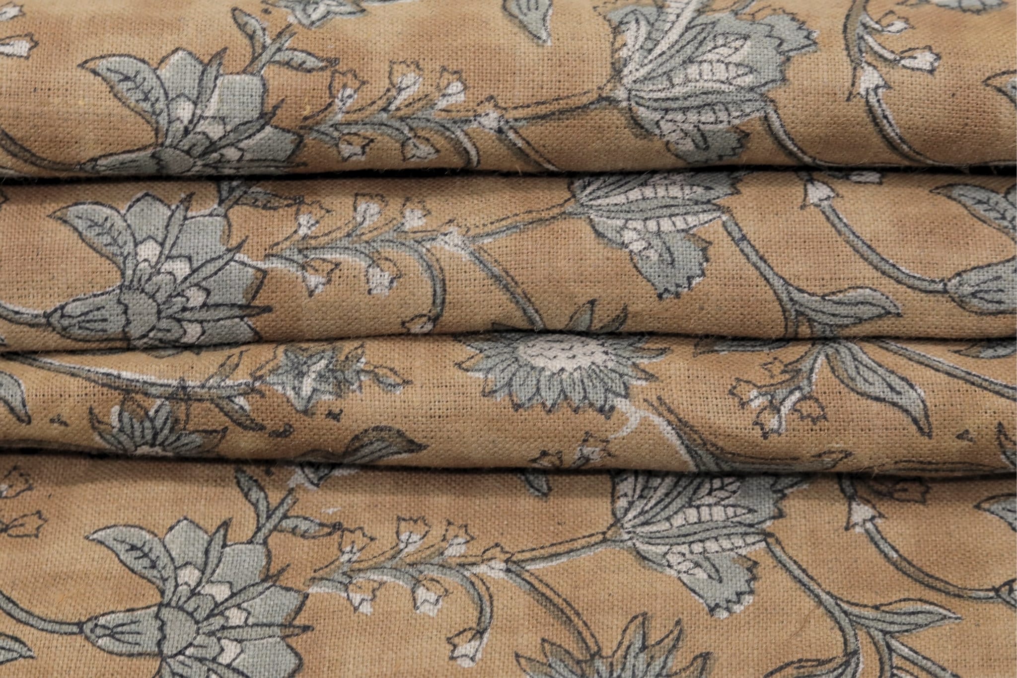 Block print linen fabric for pillow cover, cushion cover, pure linen 58" wide, floral boho print - NAAYAB