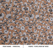 Linen floral hand block print fabric for room curtains, dining tablecloth and chair cover, couch cushions, pillow cover - HIMACHAL