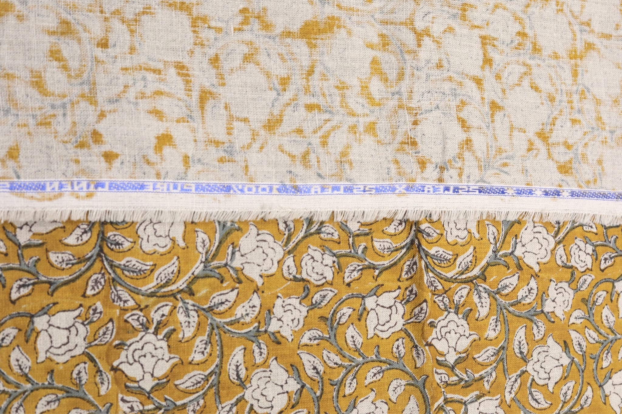 Pure linen handmade block print floral fabric, couch cushions and pillow cover, drapery fabric - AMRITVELA