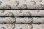 Floral block print natural linen fabric for dining chair cover, curtains, cushion cover and table cloth - JUJU FLOWER