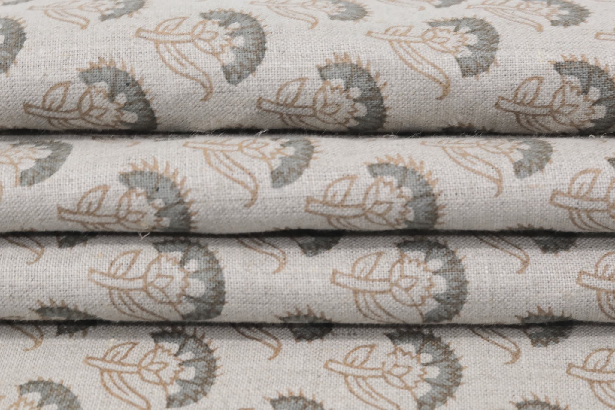 Floral block print natural linen fabric for dining chair cover, curtains, cushion cover and table cloth - JUJU FLOWER