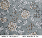 Floral block print handmade art, pure linen fabric pillow cover, lampshade, bohemian decor - RAMESHWARAM