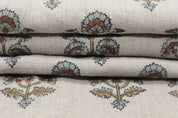 Rose block print pure linen fabric - TRAFFIC LIGHT