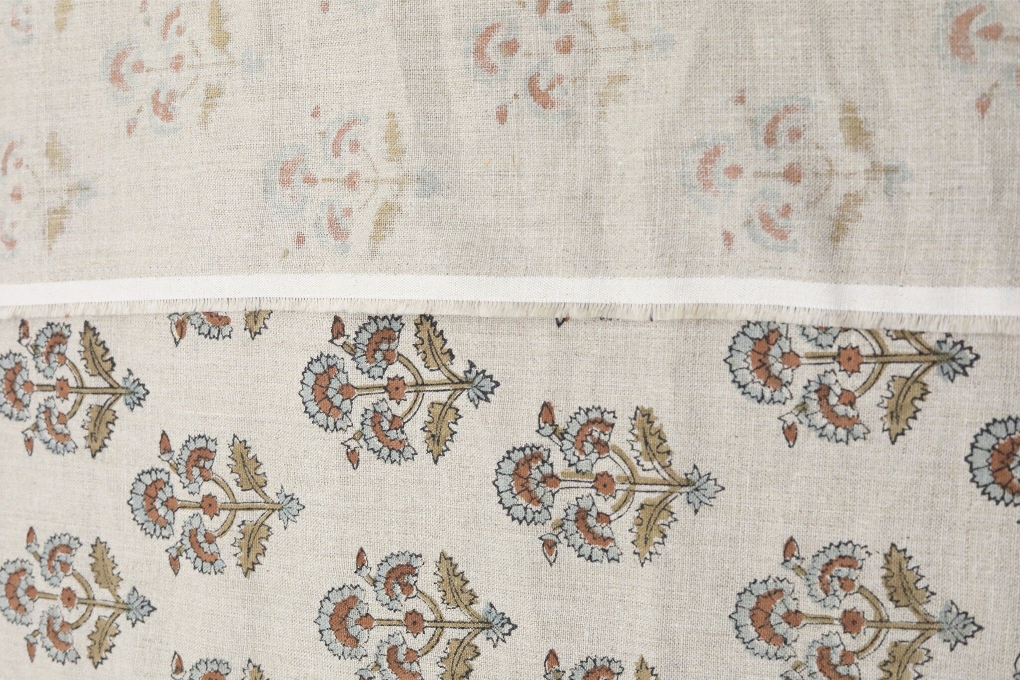 Rose block print pure linen fabric - TRAFFIC LIGHT