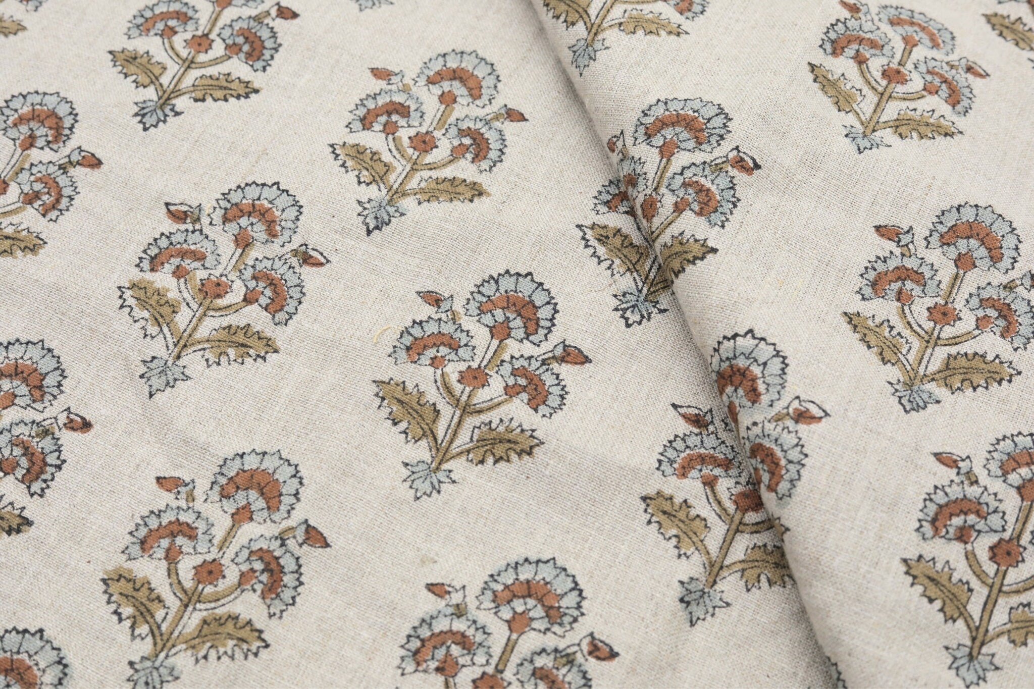 Rose block print pure linen fabric - TRAFFIC LIGHT