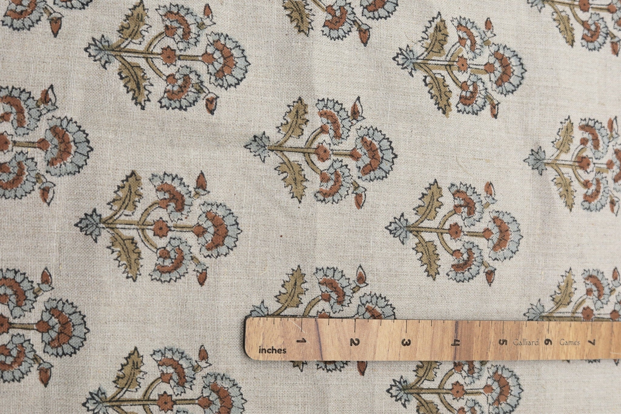 Rose block print pure linen fabric - TRAFFIC LIGHT