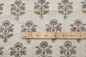Rose block print pure linen fabric - TRAFFIC LIGHT