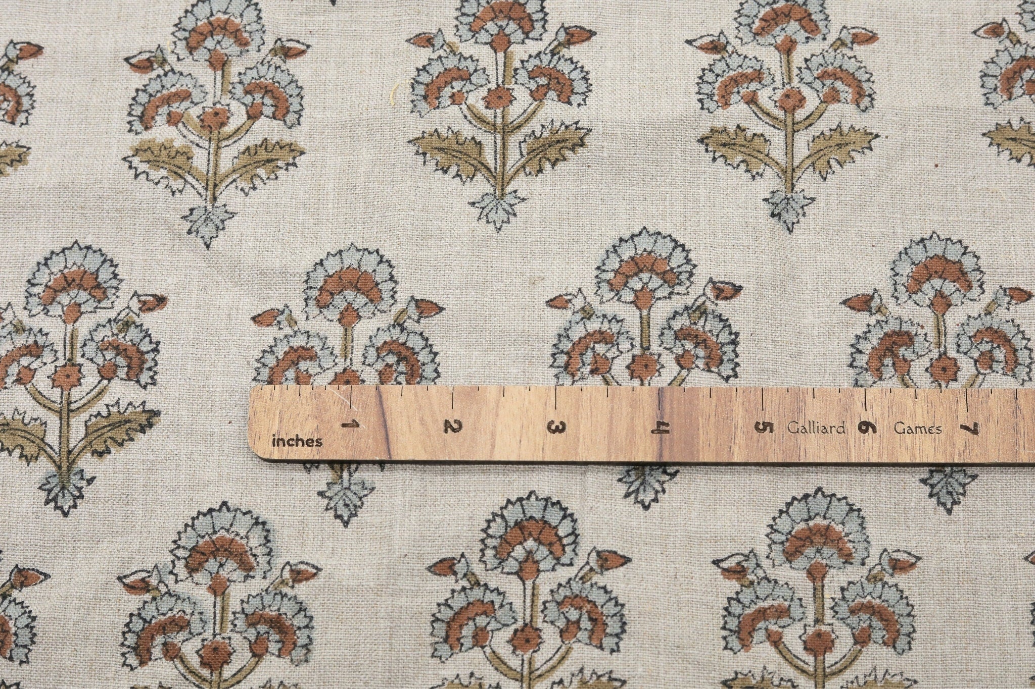 Rose block print pure linen fabric - TRAFFIC LIGHT