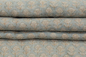 Pure linen 58" wide fabric, floral block print linen pillow cover, table napkins, Indian handmade art - TARANGNI