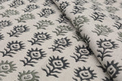 Block print floral pure linen fabric, cushion, pillow, couch and window valance, handmade, printed linen - SURAJMUKHI